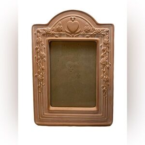 Vintage Terracotta-like Stone Picture Frame Detail Carved Floral Heart Handmade